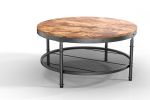 2-Tier Single Panel Round Coffee Table for Living Room and Bedroom, with 3D Texture Metal Frame and Mesh