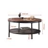 2-Tier Single Panel Round Coffee Table for Living Room and Bedroom, with 3D Texture Metal Frame and Mesh