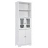 White Tall Storage Cabinet with Shelves and Doors for Bathroom; Kitchen and Living Room; MDF Board