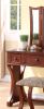 Unique Modern Bedroom Vanity Set w Stool Foldable Mirror Drawers Cherry Color MDF Veneer 1pc Vanity Furniture
