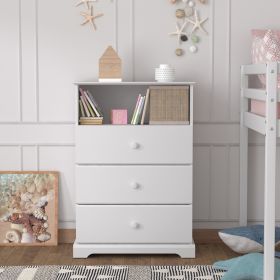 3-Drawer Kids Dresser with Storage Shelf (White: White)