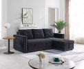 Sectional sofa with pulled out bed;  2 seats sofa and reversible chaise with storage;  both hands with copper nail